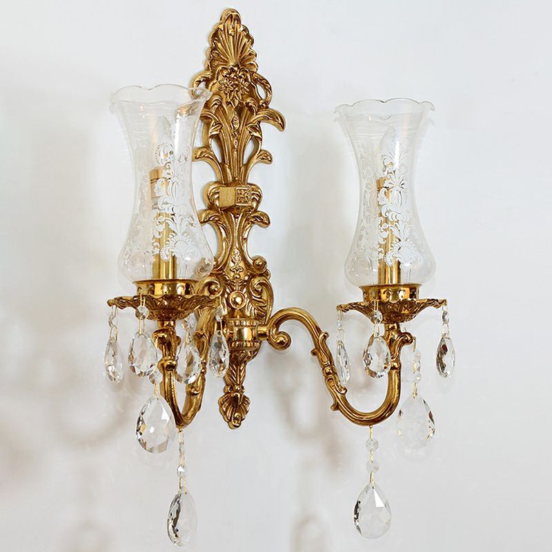Lámpara de pared de pared de bronce de vidrio de vidrio transparente iluminación de pared de estilo retro en forma de cristal para cristal K9