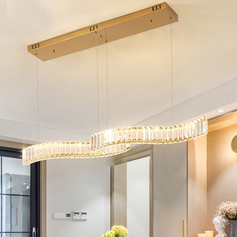 Modern Luxurious LED Island Pendant Lighting Wave Prismatic Optical Crystal Island Ceiling Light for Dining Table
