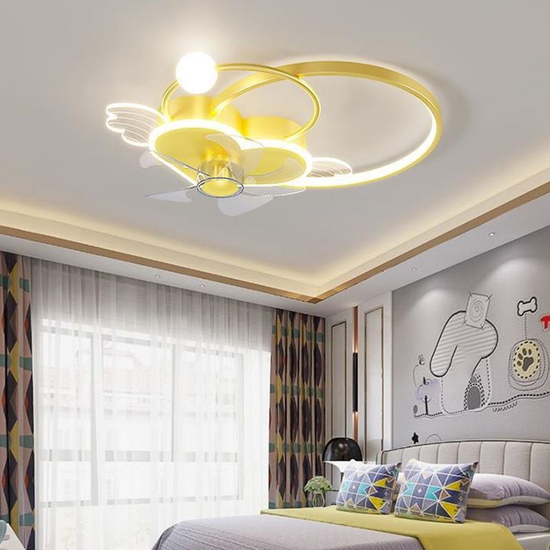 Polish Finish LED Ceiling Fan 7-Blade Children Fan with Light for Home