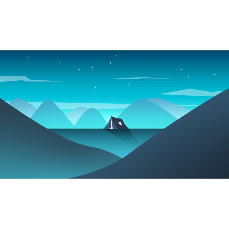 Large Tent in Mountain Mural for Bedroom Night Bright Stars Wall Decor in Aqua, Waterproof