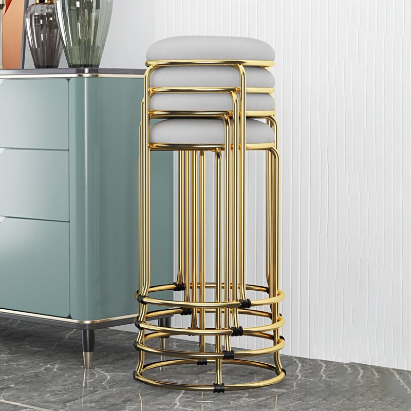 Glam Style Backless Barstool Round Counter Bar Stool with Metal Legs