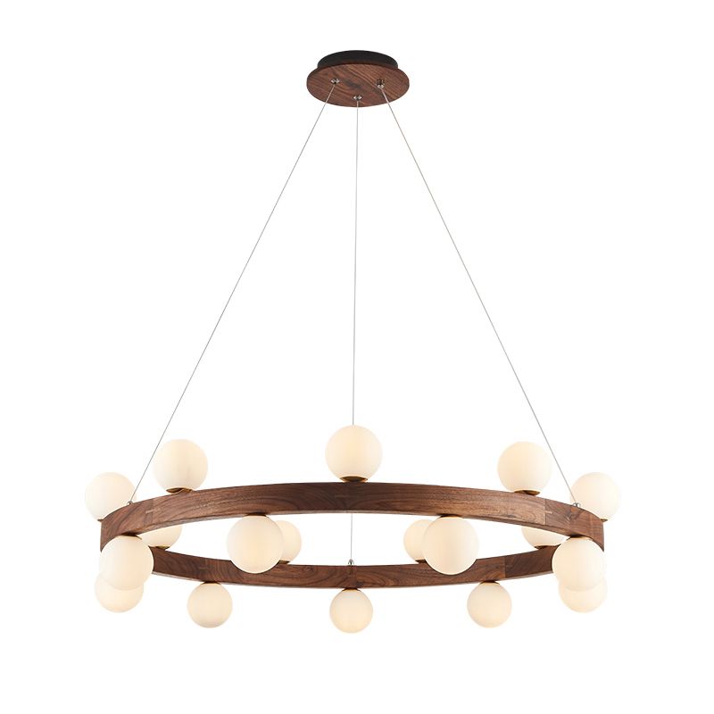 Brown Chandelier Light Fixtures Modern Multi-Head Hanging Lamps with White Glass Shade