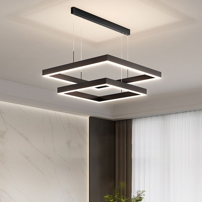 Layer LED Chandelier Lighting Simplicity Metal Black Pendant Light for Dining Room