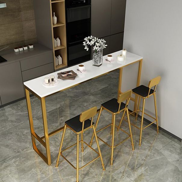 Table à manger en marbre et bar en bois avec table rectangle Table à chevalets en haut - 41,3 "H