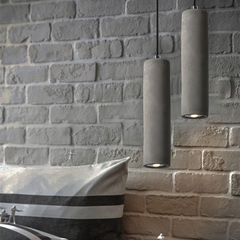 Cement Cylinder LED Track Light Nordic Style 1-LED Pendant Lighting in Gray for Kitchen Island