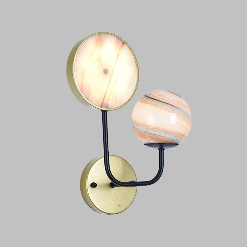 Minimaliste Boule et tambour Glue Light Planet Verre 2 LICTES MOUR MUR MELLEMENT LAMPE EN GOL AVEC ARMLE PLUDE