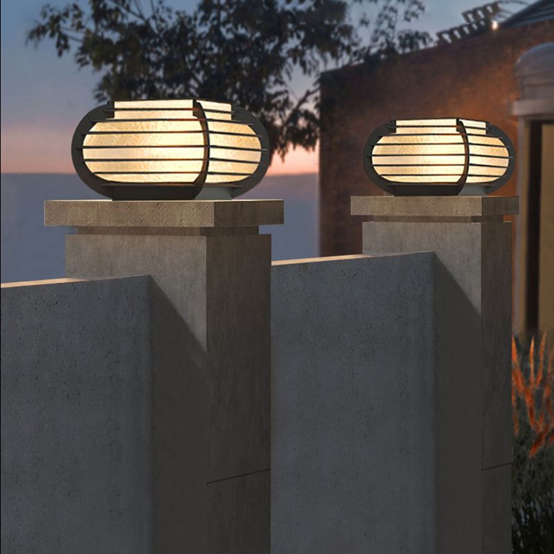 Drum Shape Metal Outdoor Light Modern 1 Light Solar Pillar Lamp in Black