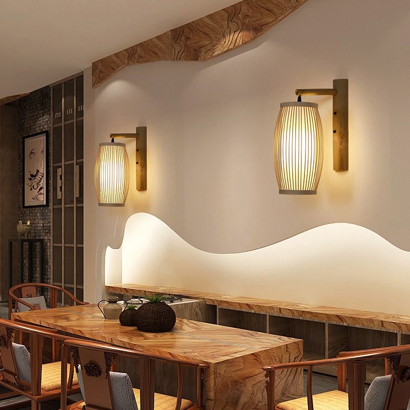Bamboo Handmade Wall Lamp Nordic Style 1 Bulb Wood Wall Light Fixture for Corridor