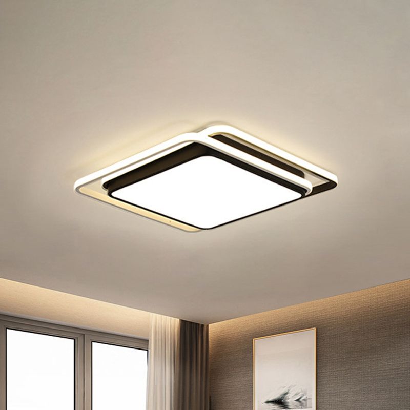 Square Acrylic Ceiling Flush Mount Minimalist Black/White LED Flushmount Lighting in Warm/White/3 Color Light for Hotel