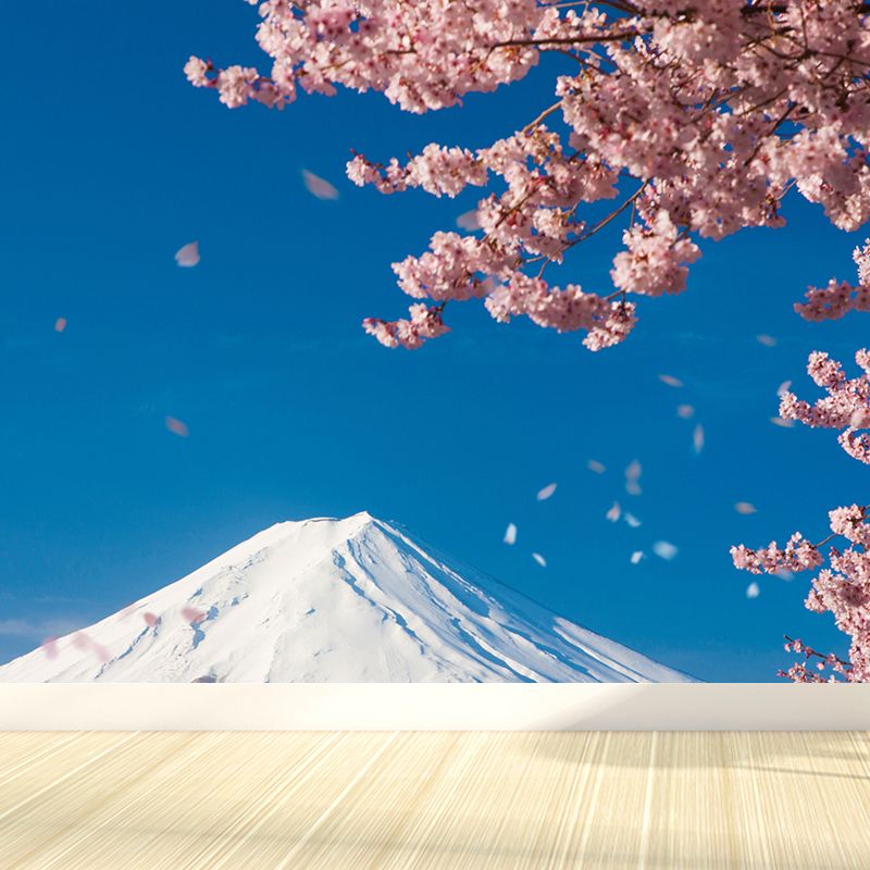 Flower and Mountain Wall Mural Modern Decorative Girls Room Wall Covering, Custom Size Available