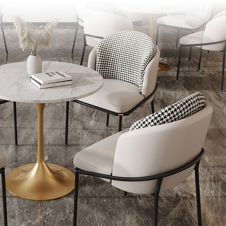 Glam Sintered Stone Dining Room Set Standard Height Metal Leg Dining Set with Round Table