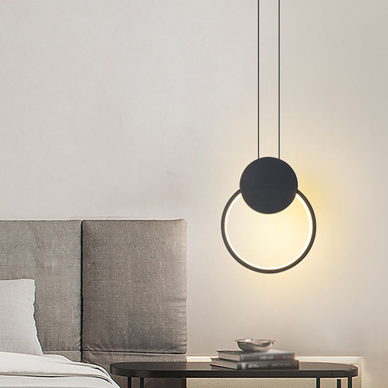 Modern Minimalist Style Cord Hung Hanging Pendant Lights Metal Ceiling Lamp in Black Finish for Bedroom