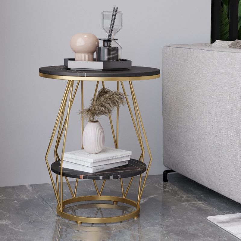 Frame Round Stone Side Table 19.7" W x 19.7" D x 23.6" H End Table with Storage Shelf