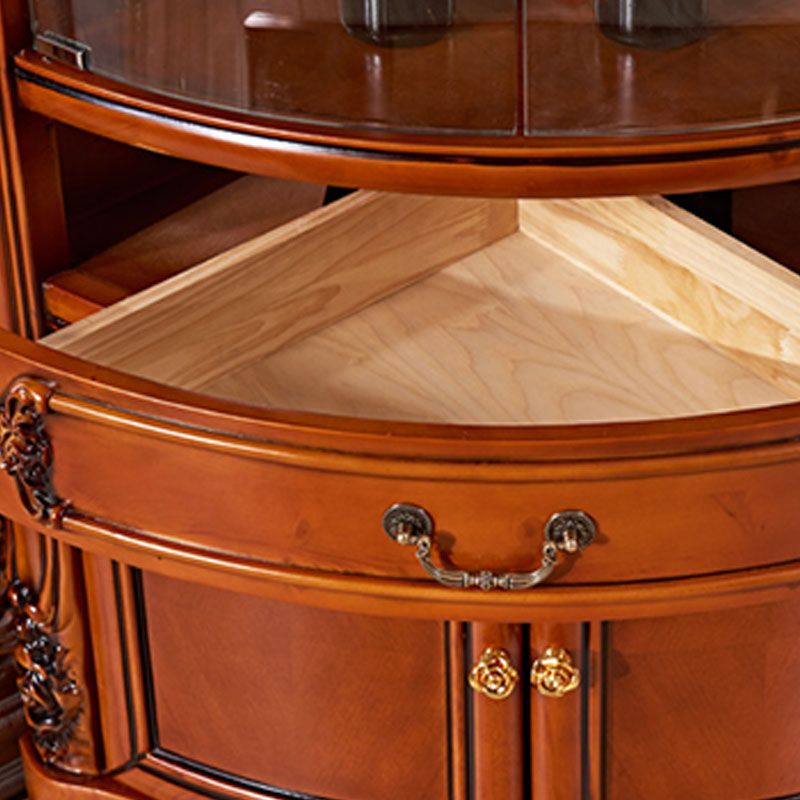 Glass Paned Solid Wood Rustic Knobs Accent Cabinet with Doors