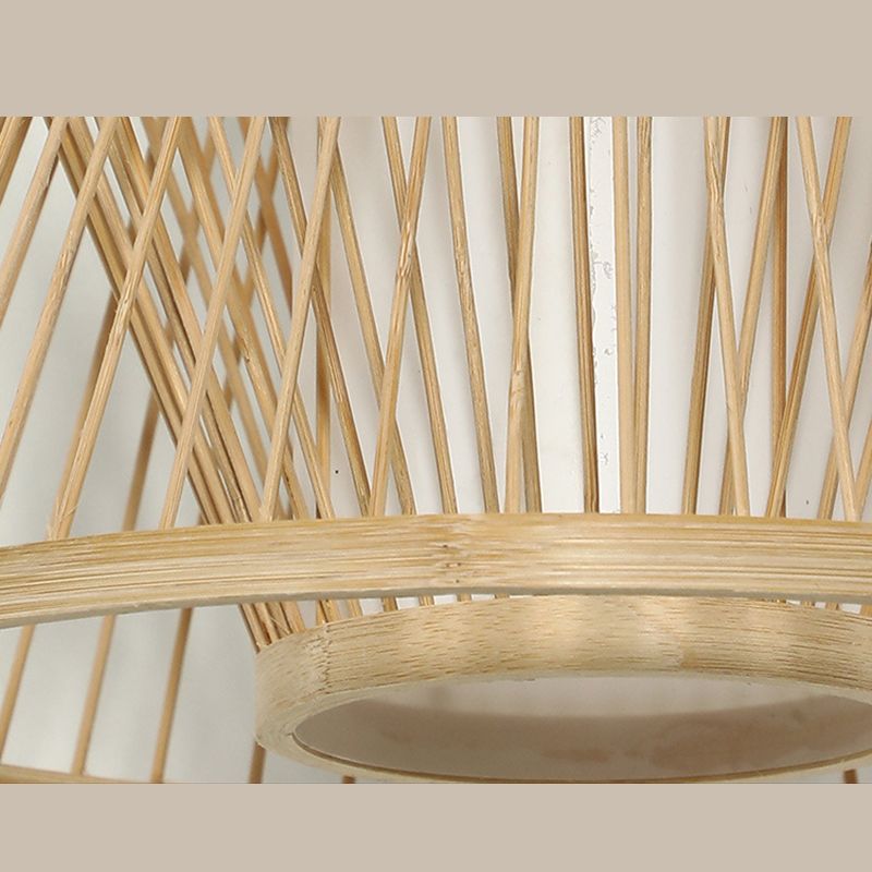 Natural Birdcage Pendant Light 1 Light Japanese Down Lighting for Home-stay