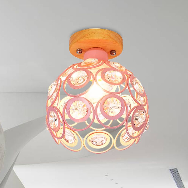 1 Head Pink/Green/Gray Flush Mount Lighting with Global Metal Lampshade Nordic Flush Mount Lamp for Foyer