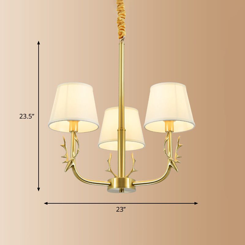 Éclairage de plafond de godet traditionnel Tissu luminaire luminaire avec décoration de cerf en laiton