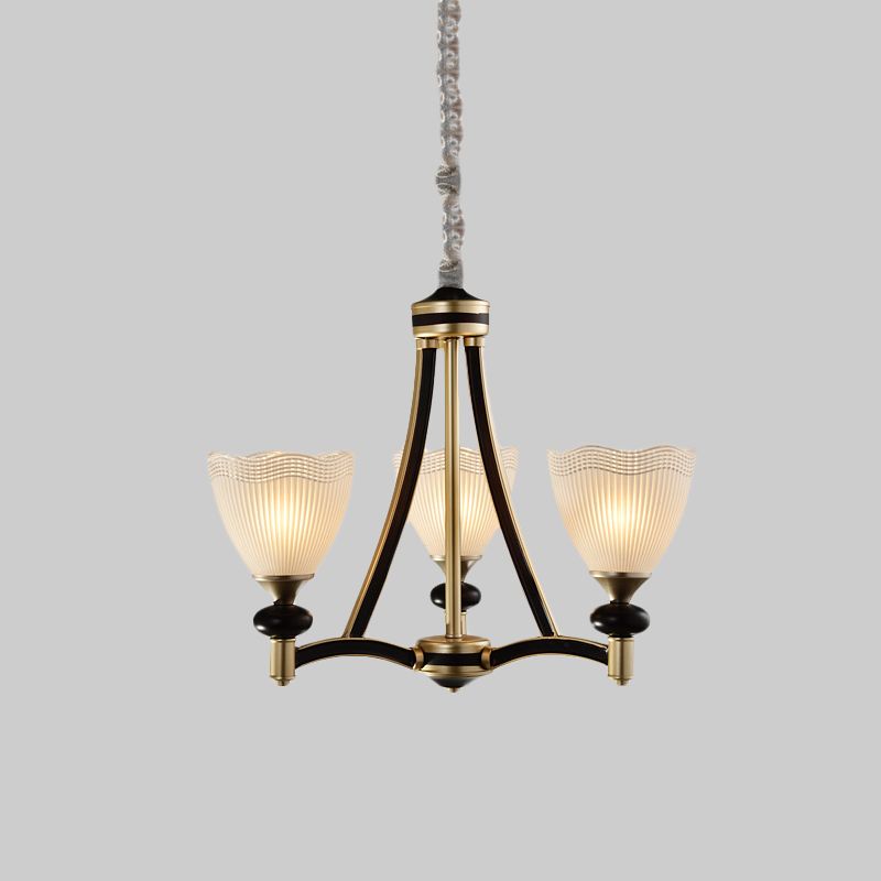 Bud Prismatic Glass Kroonluchter Traditionalisme 3/5 Hoofden Slaapkamer Suspensie Hanger in zwart en goud