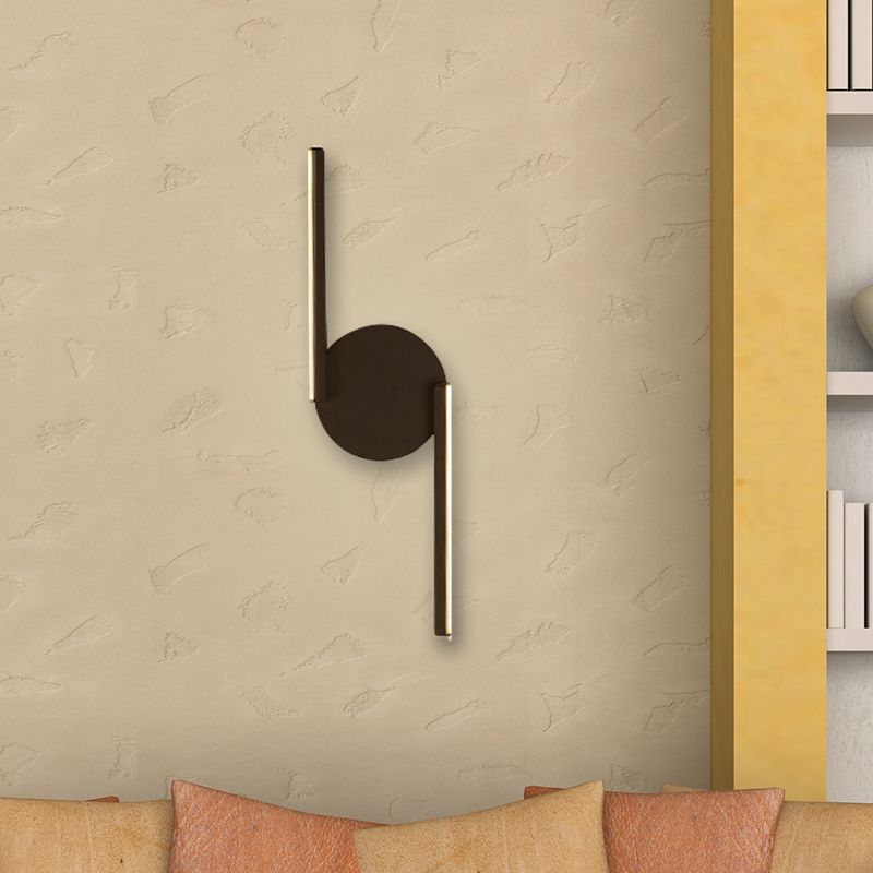 Double Line Wall Lighting Modern Iron LED Black Wall Mount Lamp Fixture with Circle Backplate in Warm/White Light