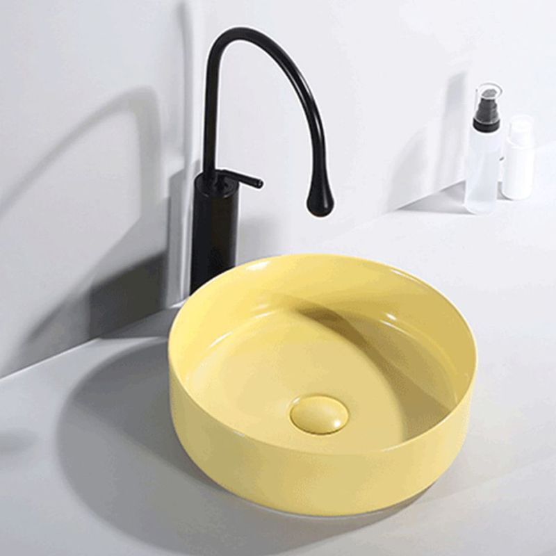 Round Modern Bathroom Sink Porcelain Vessel Bathroom Sink for Home(Faucet Not Included)