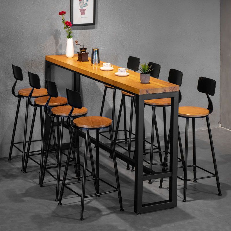 1/4/7/9 Pieces Industrial Iron Bar Table Set Rectangle Pine Wood Bistro Set with Footrest