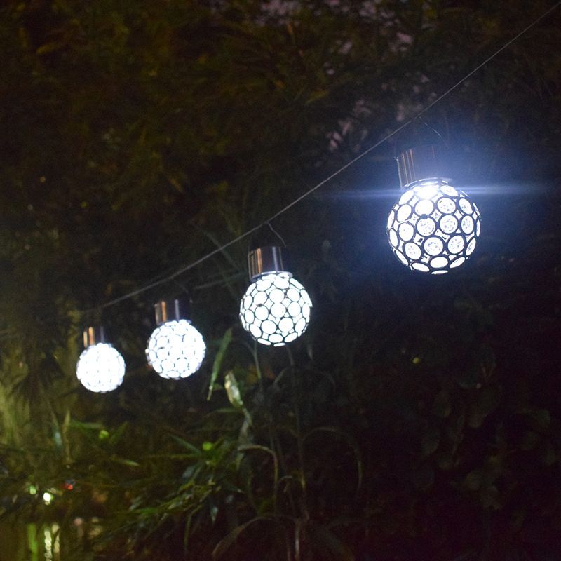 1 Piece Stainless-Steel Hollow Ball LED Hanging Light Modern Clear Solar Pendant Light
