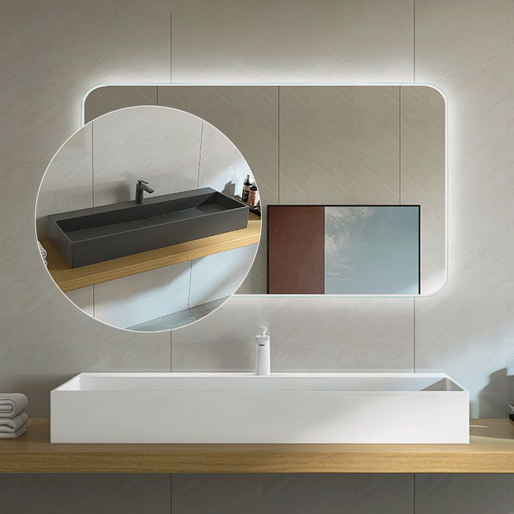 Contemporary Bathroom Sink Man Made Rock Rectangular Vessel Sink with Pop-Up Drain