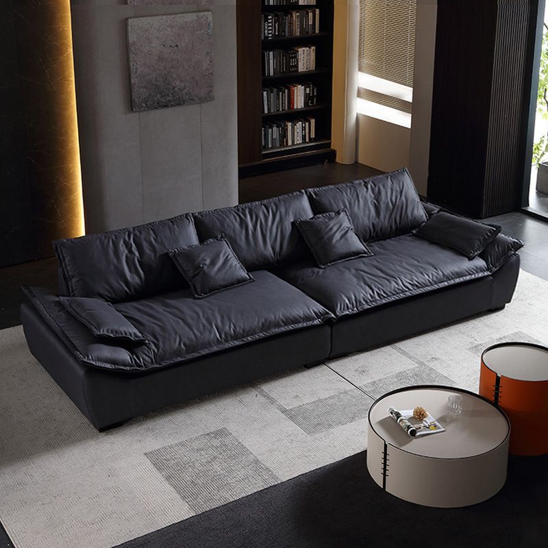Living Room Contemporary Black Pillows Standard Stationary Sofa Chaise