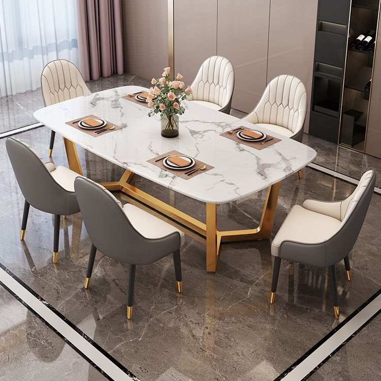 Nordic Dining Room Set Metal Frame Dining Table Rectangle White Slate Formal Dinette Set for Home