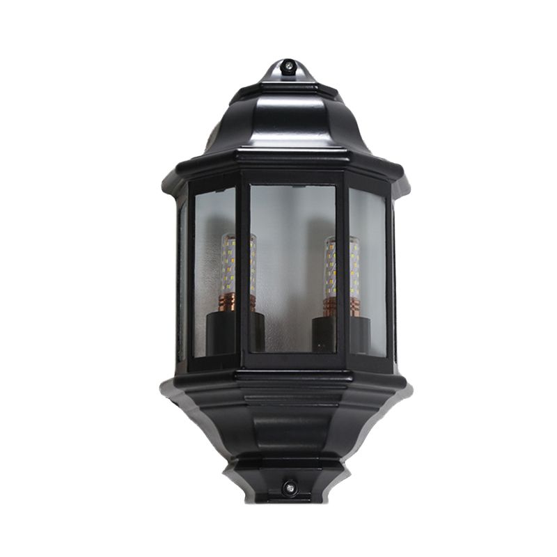 Black/White Geometric Wall Mounted Light Lodges Clear Glass 2-Bulb Corner Outdoor Surface Wall Sconce