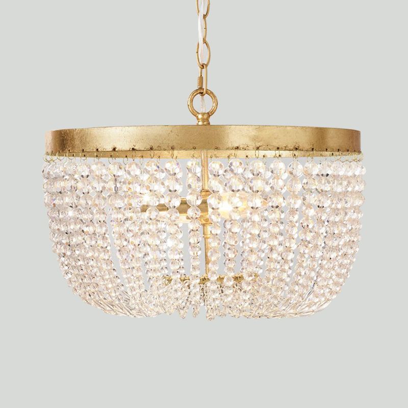 16"/19.5" Wide Dome Chandelier Lighting Modern Crystal Brass 3/5 Bulbs Hanging Ceiling Light