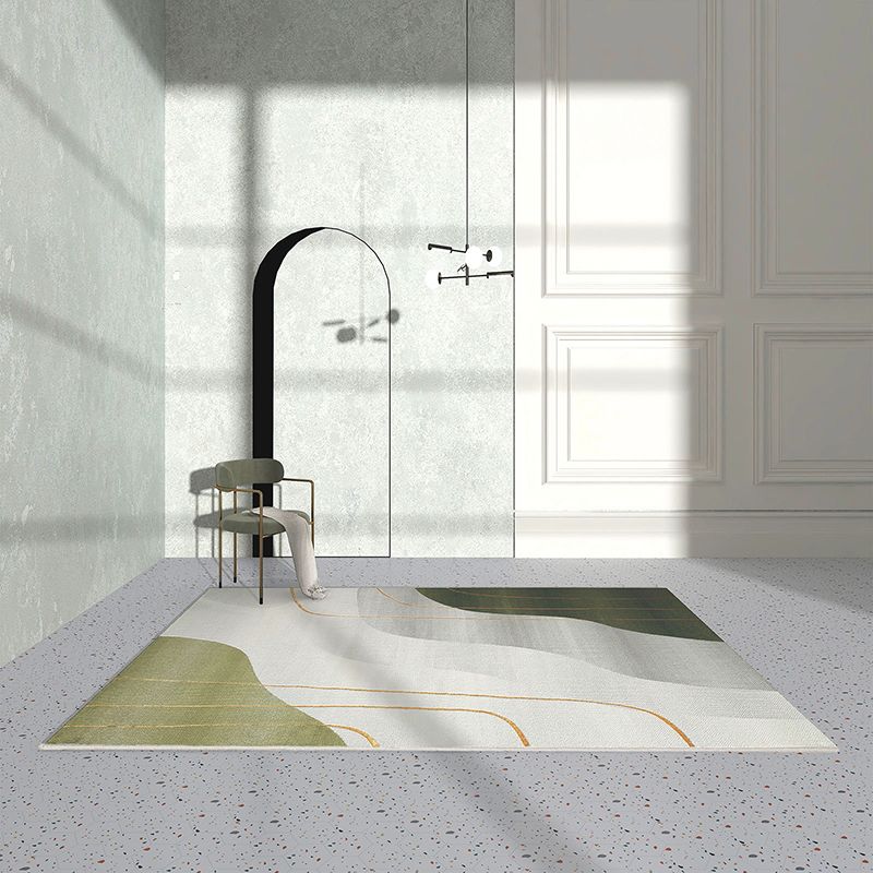 Green Nordic Carpet Polyester Striped Carpet Non-Slip Backing Carpet for Home Decor