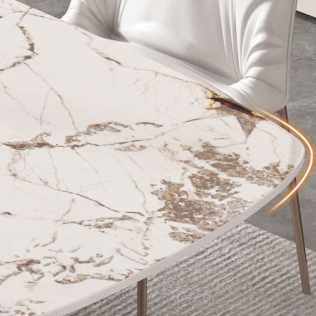 Glam Rectangle Dining Table Sintered Stone Table with Metal Base for Kitchen