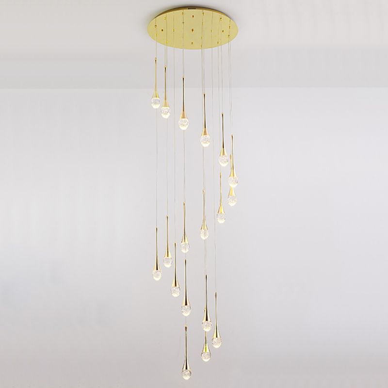 Droplet Hanging Light Fixtures Modern Simple Crystal Ceiling Pendant for Stairwell