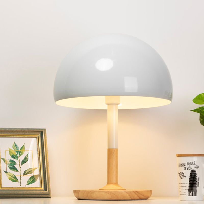 Lampada da scrivania Hemisphere in metallo Lampada da tavolo moderna bianca a 1 testa, base circolare in legno beige