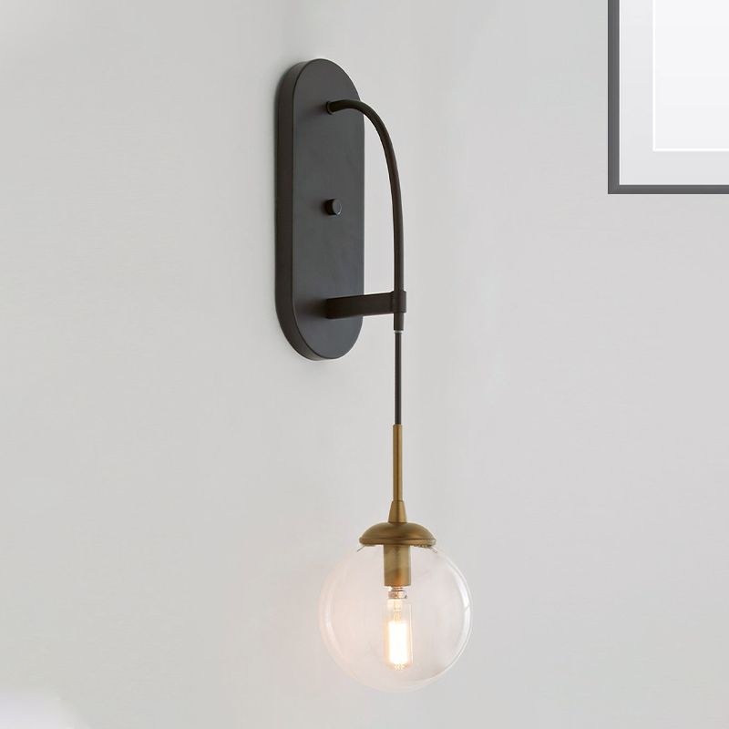 Drop Wall Sconce Minimalist Clear Glass 1 Light Black Wall Mounted Light Fixture