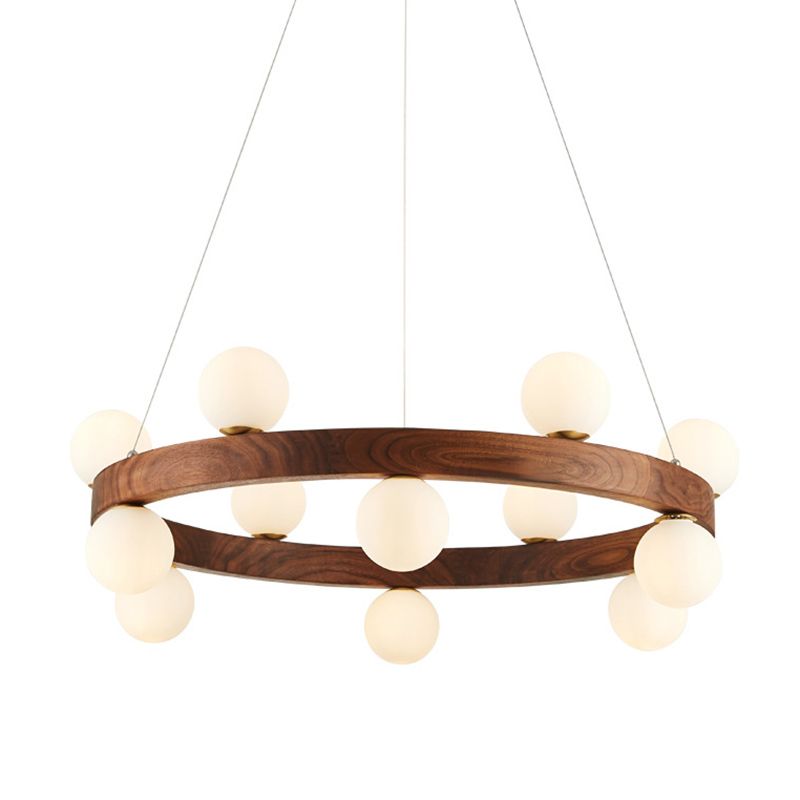 Nordic Minimalist Circular Chandelier Lamp Wood Hanging Pendant Lights for Restaurant