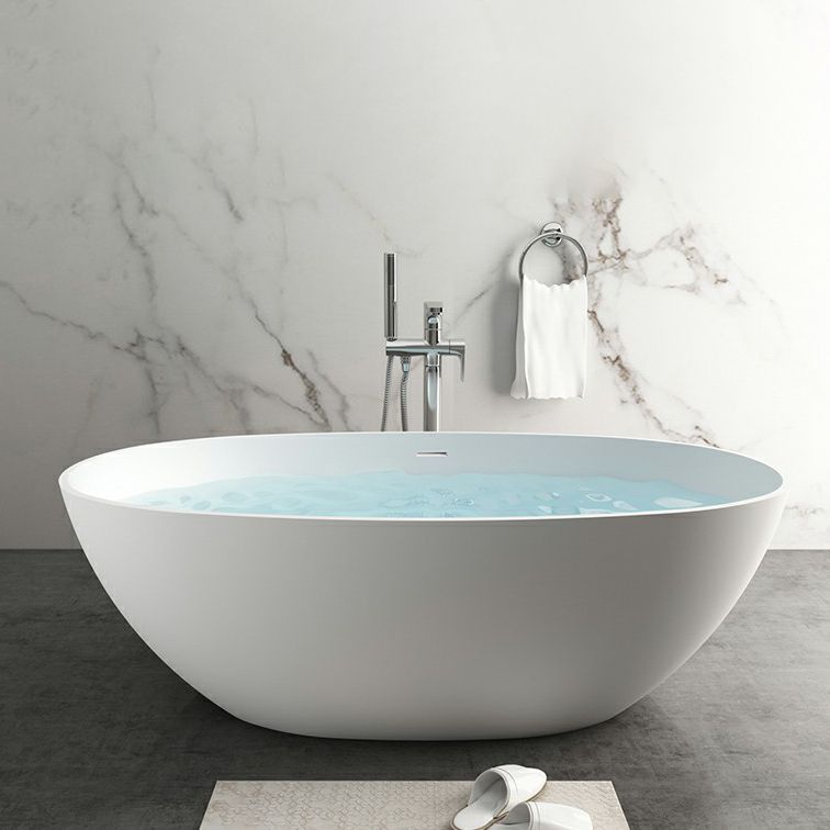 Modern Stone Oval White Bathtub Freestanding Soaking Bath for Bathroom