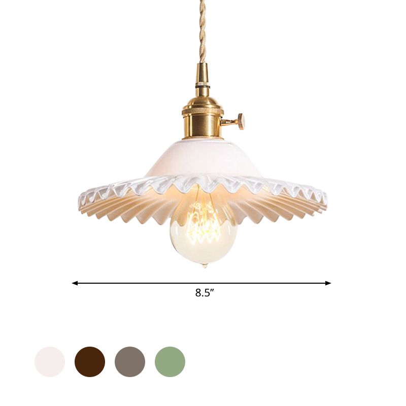 Luz de techo colgante de 1 luces de latón industrial negro/blanco/vidrio verde iluminación colgante festoneada para comedor