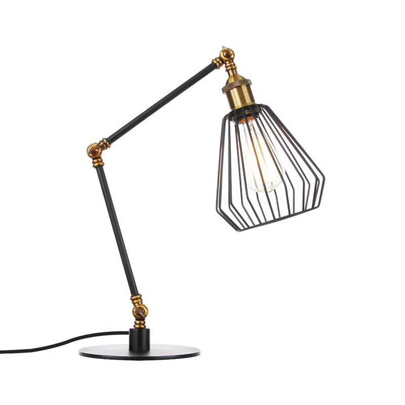 Lampada da tavolo per camera da letto Diamond Cage Illuminazione metallica Lampada da tavolo regolabile elegante a 1 testa per fattoria con finitura nera/ottone