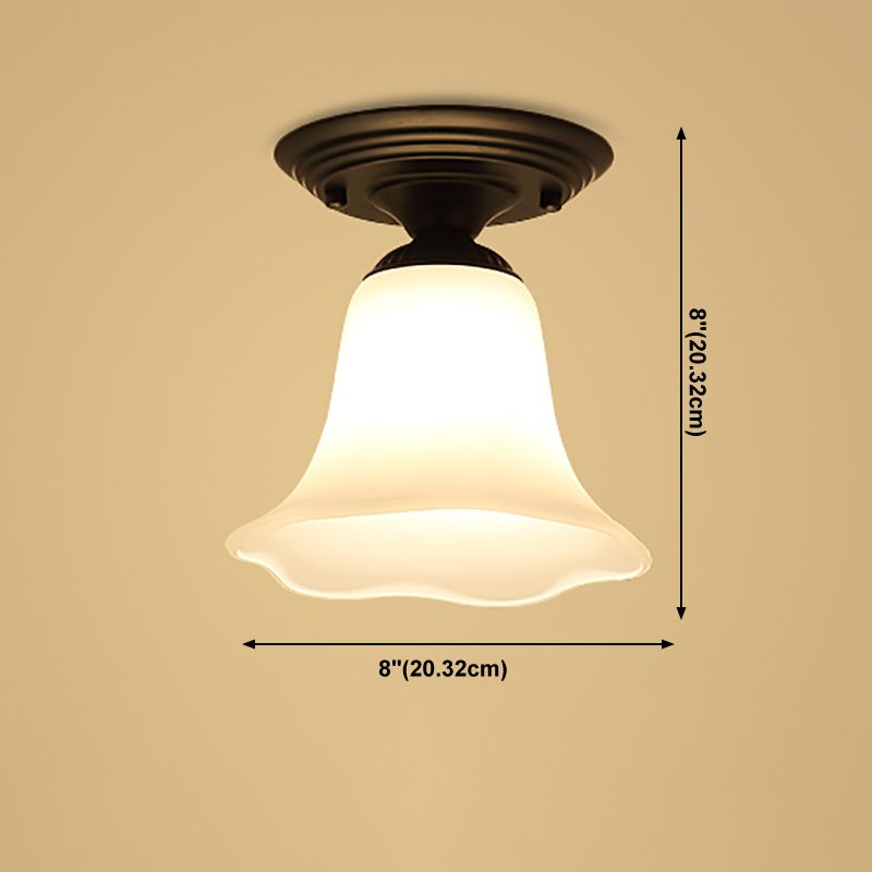 Black Close to Ceiling Light Simple-Style Glass Shade Semi Flush Mount Ceiling Light