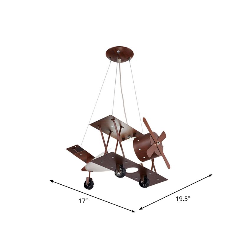 Kids Bloe Blue Chandelier Coffee Finish Biplane Plafond Suspension Lampe avec Opal Glass Shade