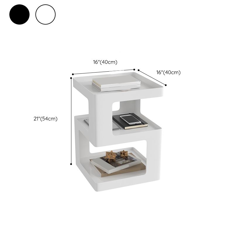 21.3" Tall Block Side Table with Metal Shelves Contemporary Square End Table Stand