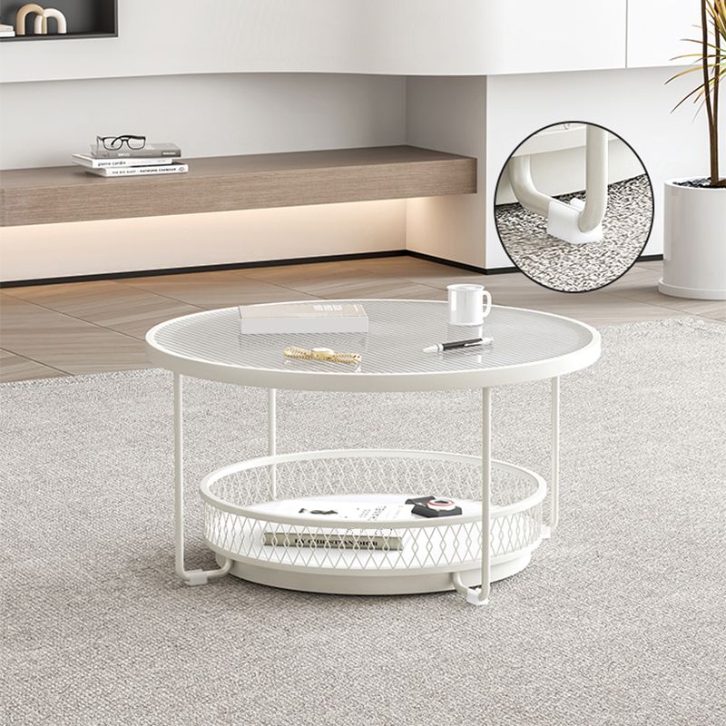 Modernistic Glass Top Coffee Table Round Metal Frame Cocktail Table