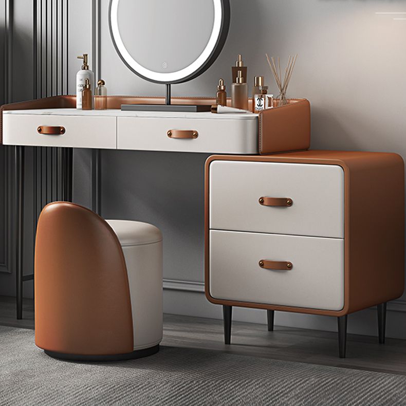 Stone Top Make-up Vanity Orange Solid Wood Vanity Dressing Table Set