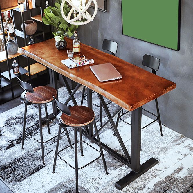 Industrial Bar Table Set 1/5 Pieces Rectangle Pine Wood Counter Table with Stools for Bar