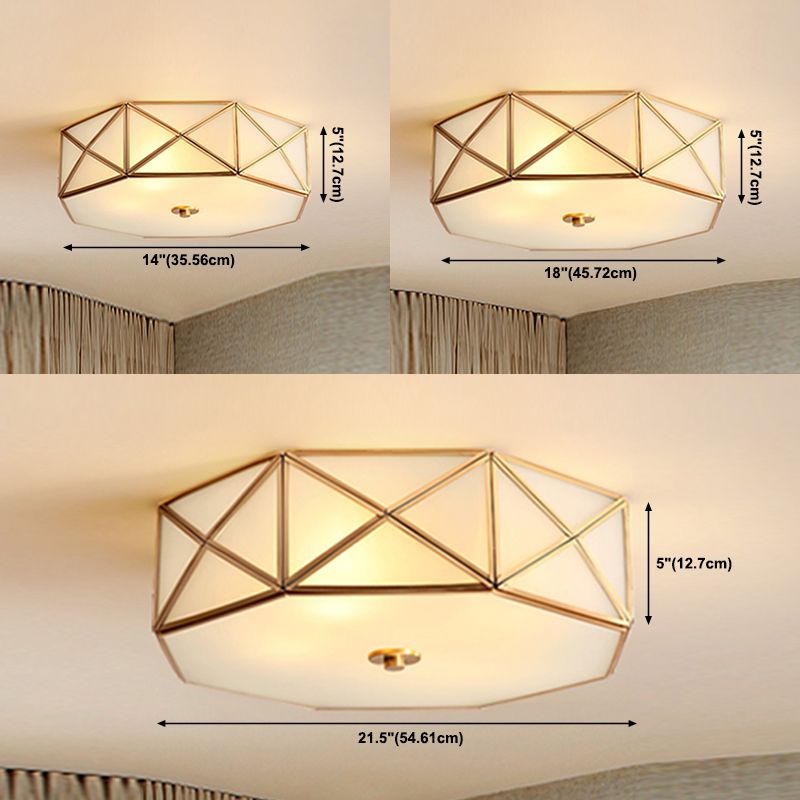 Shaded Glass Close to Ceiling Light Vintage Bedroom Ceiling Light Fixture in Gold