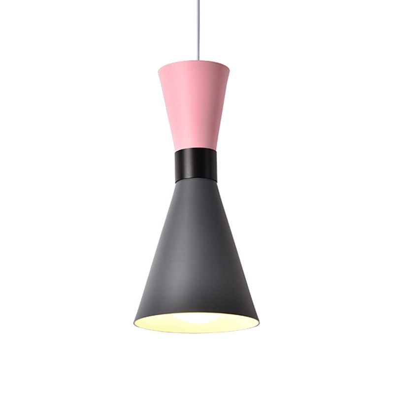 Hourglass Ceiling Pendant Light Contemporary Nordic Style Metal 1 Bulb Grey/Red/Yellow Hanging Lamp for Living Room