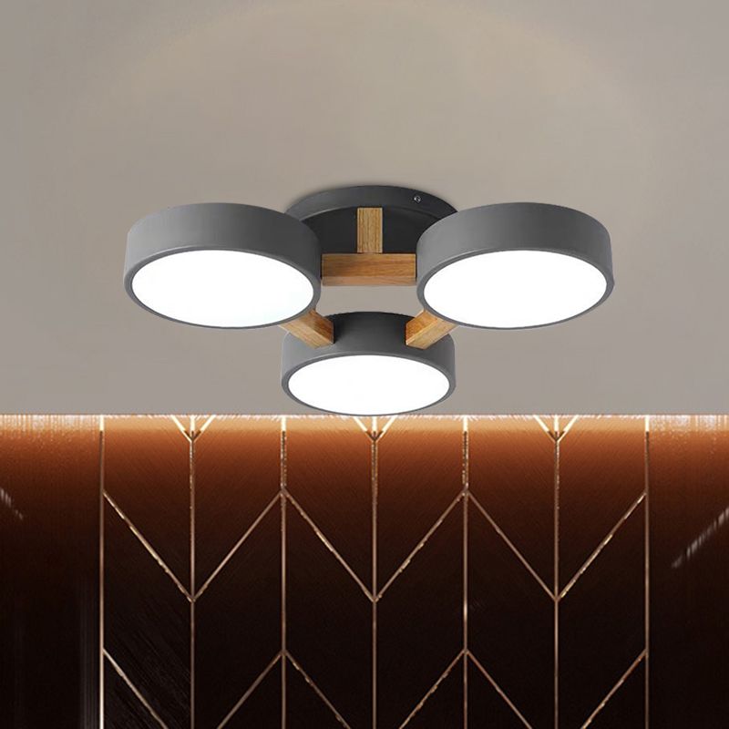 Macaron Tambor Sombra Lámpara Techo Acrílico 3/4/5 Cabezales Verde/Gris/Blanco Led Semi-Luz de techo para dormitorio