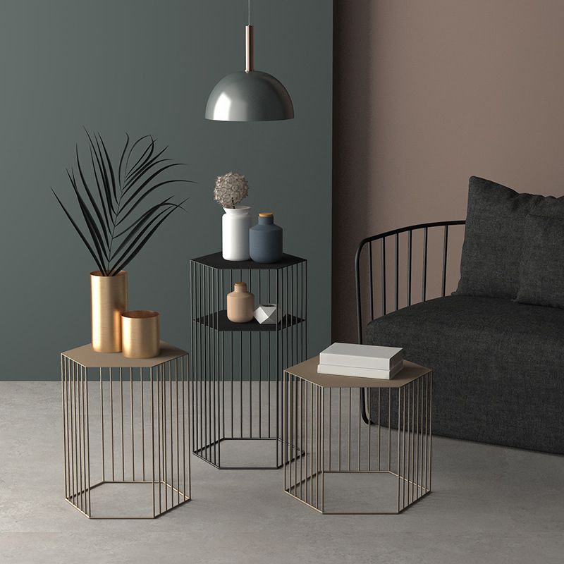 Black/white/gold Geometric Top Side Table Ironcraft Frame End Table